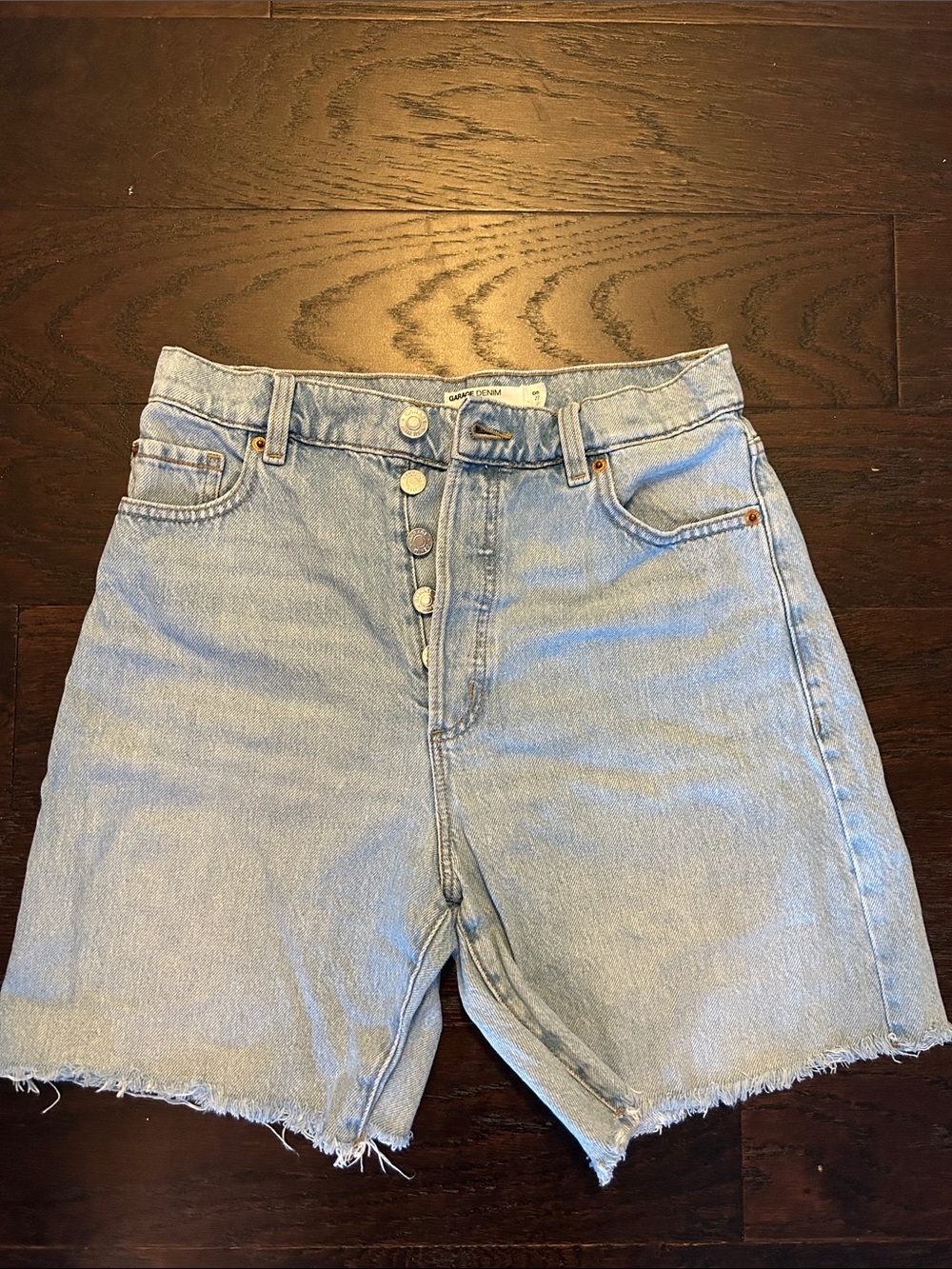 Light Blue High-Rise Button-Fly Shorts 6 1/2 inch length frayed size 5 / 27